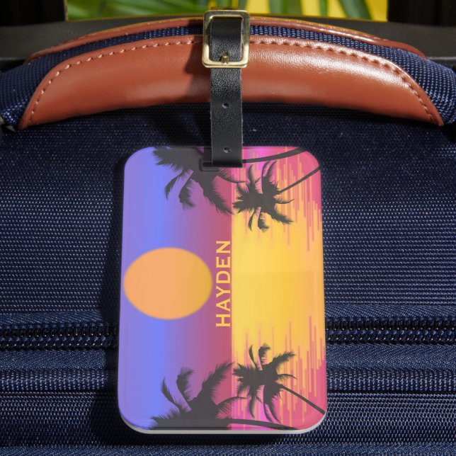 Etiqueta Para Maletas Gráfica Tropical Sunset Personalizada (Anverso In situ 2)