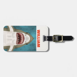 Etiqueta Para Maletas Gran ataque de tiburón blanco a un océano gracioso