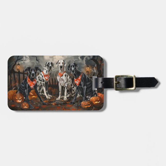 Etiqueta Para Maletas Gran Dane Halloween Spooky (Frente Horizontal)