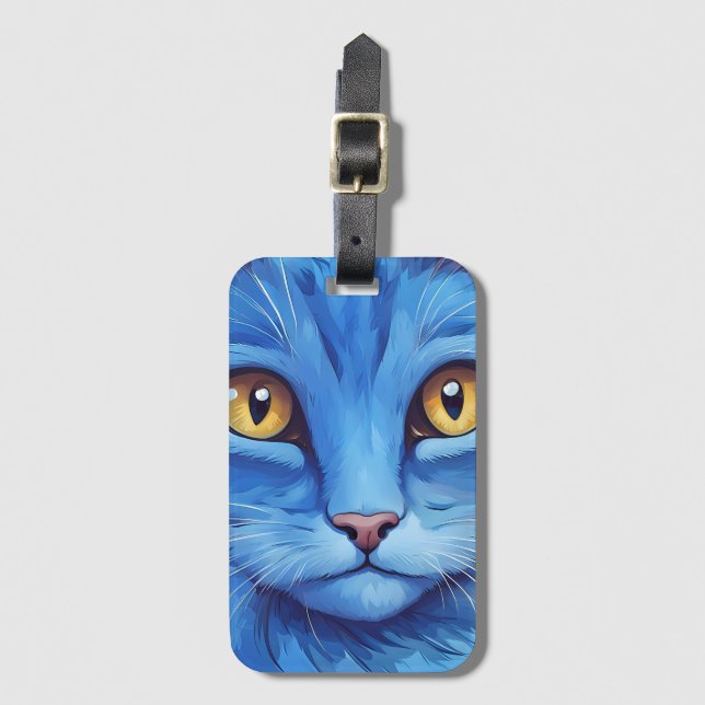 Etiqueta Para Maletas Gran gato azul (Anverso vertical)