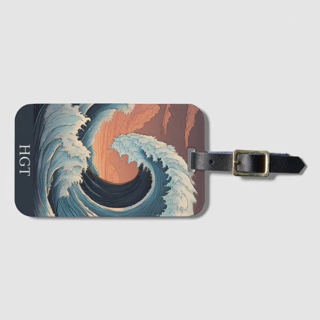 Etiqueta Para Maletas Gran ola de tsunami (Anverso horizontal)