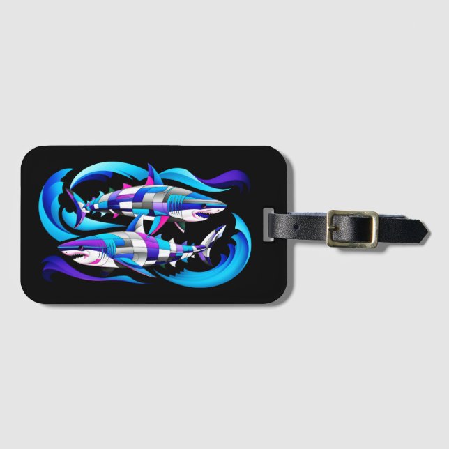 Etiqueta Para Maletas Gran tiburón blanco vibrante (Anverso horizontal)