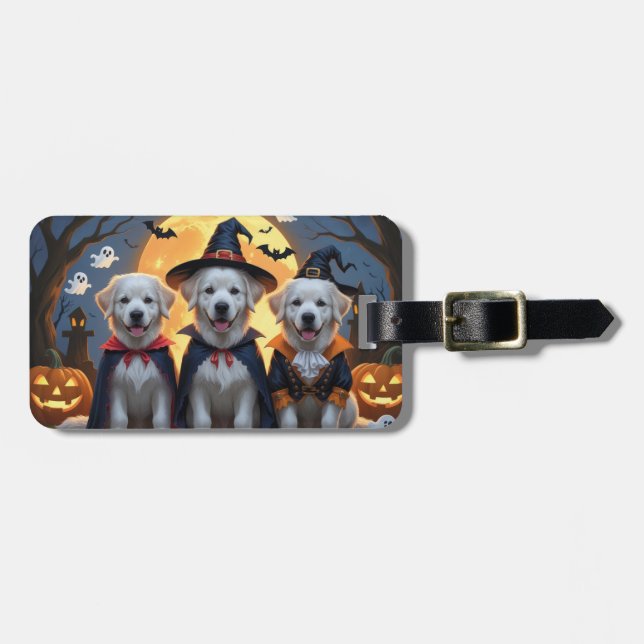 Etiqueta Para Maletas Grandioso perro de los Pirineos Calabaza Halloween (Frente Horizontal)
