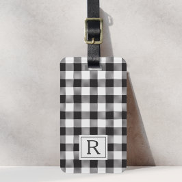 Etiqueta Para Maletas Granja Casa Cuadro de Búfalo Negro Monogramado
