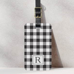 Etiqueta Para Maletas Granja Casa Cuadro de Búfalo Negro Monogramado