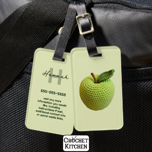 Etiqueta Para Maletas Granja Craft Green Crochet Apple Monograma Nombre