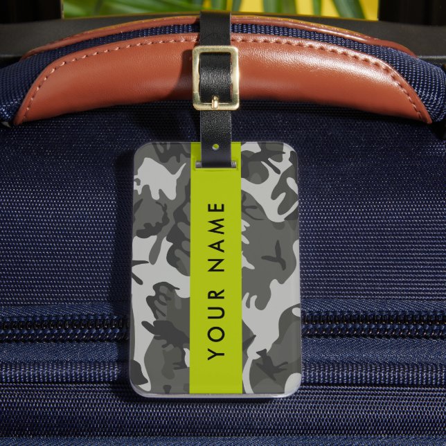 Etiqueta Para Maletas Gray Camouflage Pattern, Your name, Personalize (Anverso In situ 2)