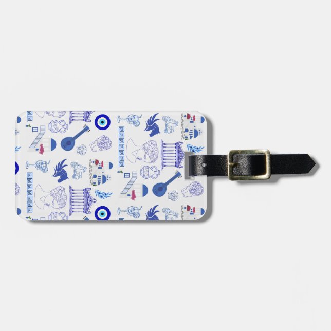 Etiqueta Para Maletas Grecia Azul y Blanco (Frente Horizontal)