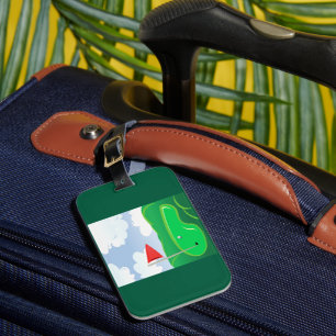 Etiqueta Para Maletas Green de Golf con Bandera Roja y Pelota