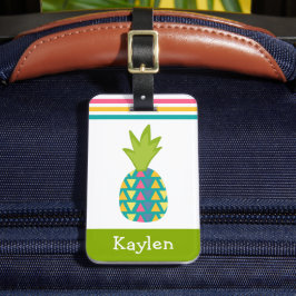 Etiqueta Para Maletas Green Tropical Pineapple Custom Name Moderne Trend