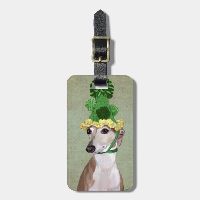 Etiqueta Para Maletas Greyhound en Gorra de punto verde (Frente Vertical)