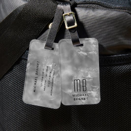 Etiqueta Para Maletas Gris Elegante con Monograma