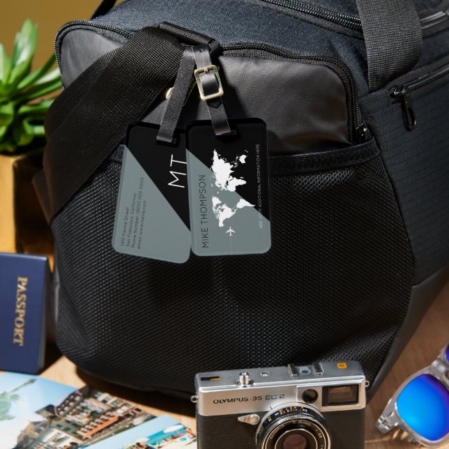 Etiqueta Para Maletas Gris geométrico moderno elegante negro (Anverso & Reverso)