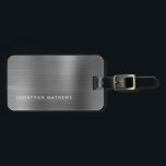 Etiqueta Para Maletas Gris metálico plateado simple cepillado<br><div class="desc">Etiqueta simple de equipaje metálico plateado gris cepillado</div>