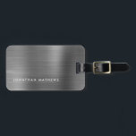 Etiqueta Para Maletas Gris metálico plateado simple cepillado<br><div class="desc">Etiqueta simple de equipaje metálico plateado gris cepillado</div>