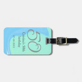 Etiqueta Para Maletas Gris verde azul 50 cumpleaños añadir fecha retro