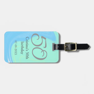 Etiqueta Para Maletas Gris verde azul 50 cumpleaños añadir fecha retro