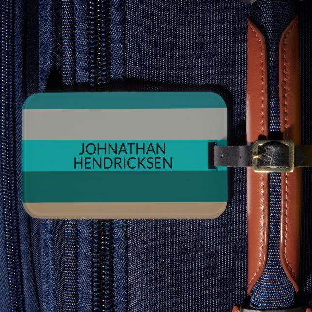 Etiqueta Para Maletas Gris verde Tan tira monograma moderno masculino (Anverso In Situ 4)