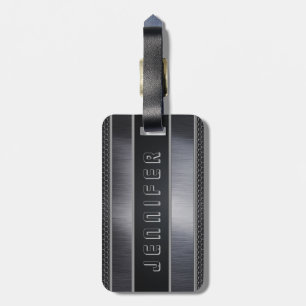 Etiqueta Para Maletas Gris y negro metálico metálico monogramado