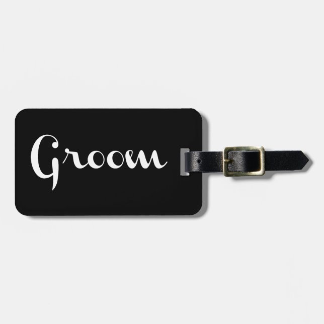 Etiqueta Para Maletas Groom Retro Script White en negro (Frente Horizontal)