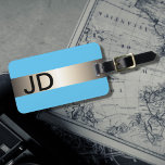 Etiqueta Para Maletas Guay Blue Faux Metalizado Stripe Bold Monograma<br><div class="desc">Elegante etiqueta azul personalizable para el equipaje con franja metalizado FAUX y su audaz monograma.</div>