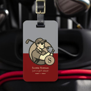 Etiqueta Para Maletas Guay Golfer con clubes de golf elegante rojo