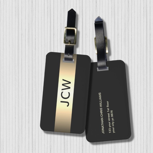 Etiqueta Para Maletas Guay Grey Faux Metalizado Stripe Bold Monograma (Subido por el creador)