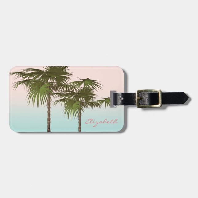 Etiqueta Para Maletas Guay Tropical Girly Moderno, Palm Tree (Frente Horizontal)