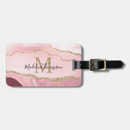 Etiqueta Para Maletas Guión de moda Rubor Agate rosa Geode Gold Monogram