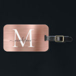 Etiqueta Para Maletas Guión de Monograma Metalizado cepillado de oro Ros<br><div class="desc">Rosa Rosa Rosa Dorado Cepillado con guión Metalizado Monograma etiqueta de bolsa de corte</div>