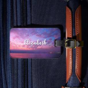 Etiqueta Para Maletas Guión de nombre personalizado de la foto del atard