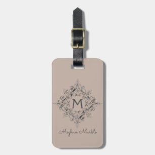 Etiqueta Para Maletas Guión elegante neutral monogramado