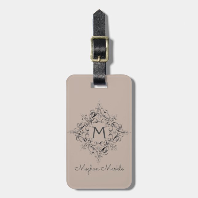 Etiqueta Para Maletas Guión elegante neutral monogramado (Frente Vertical)