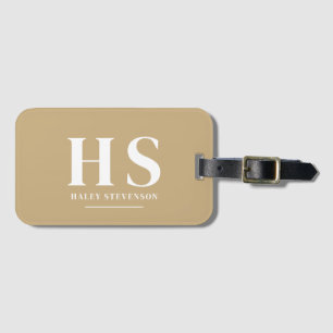 Etiqueta Para Maletas Guion minimalista de monograma personal en beige y