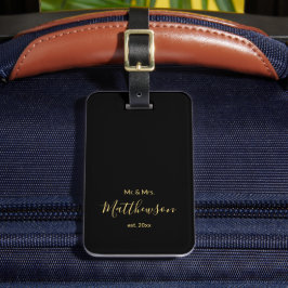 Etiqueta Para Maletas Guión minimalista Sr. y la Sra. Newlyw Black