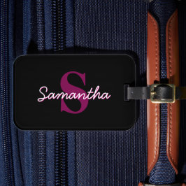 Etiqueta Para Maletas Guión monograma rosa y negro de Personalizable cor