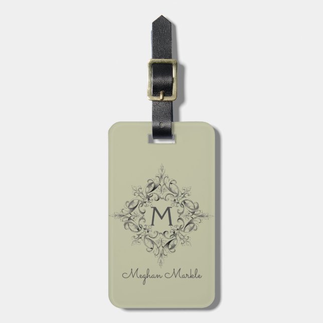 Etiqueta Para Maletas Guión monogramado elegante (Frente Vertical)