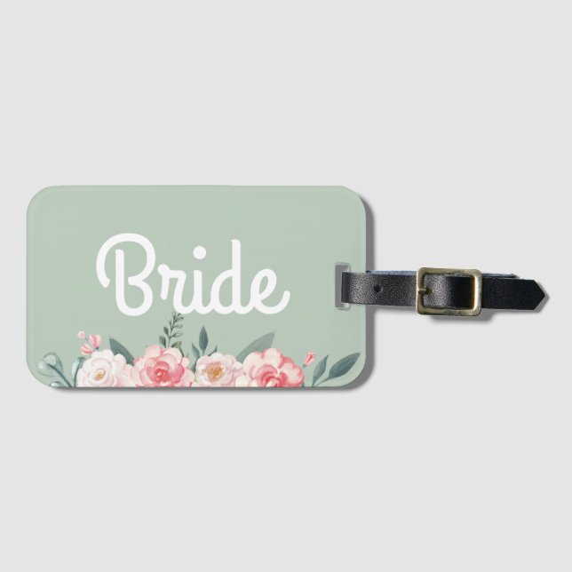 Etiqueta Para Maletas Guión negrita simple floral moderna novia (Anverso horizontal)