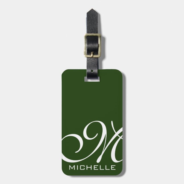 Etiqueta Para Maletas Guión verde monogramado (Frente Vertical)