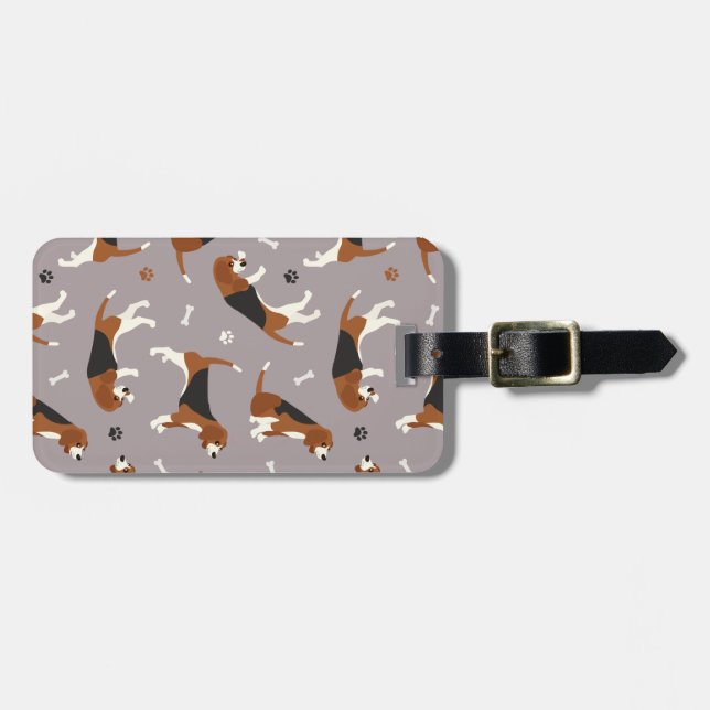Etiqueta Para Maletas Guirnaldas de Beagles y hueso Gris (Frente Horizontal)