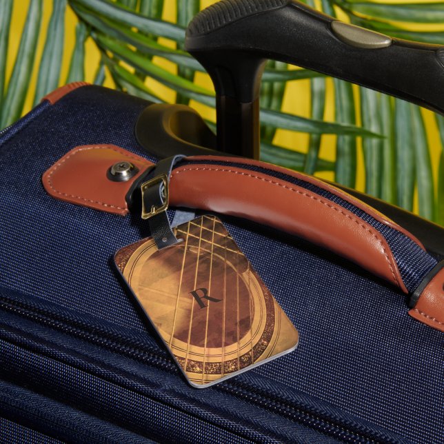 Etiqueta Para Maletas Guitarra acústica monogramada (Anverso In situ 1)