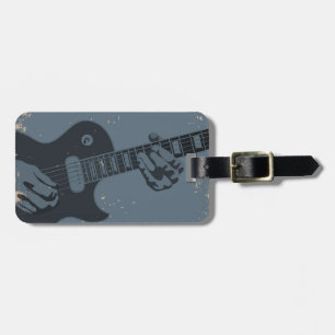 Etiqueta Para Maletas Guitarrista rústico azul y negro
