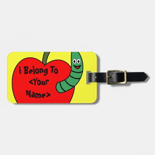 Etiqueta Para Maletas Gusano verde de Apple rojo (Frente Horizontal)
