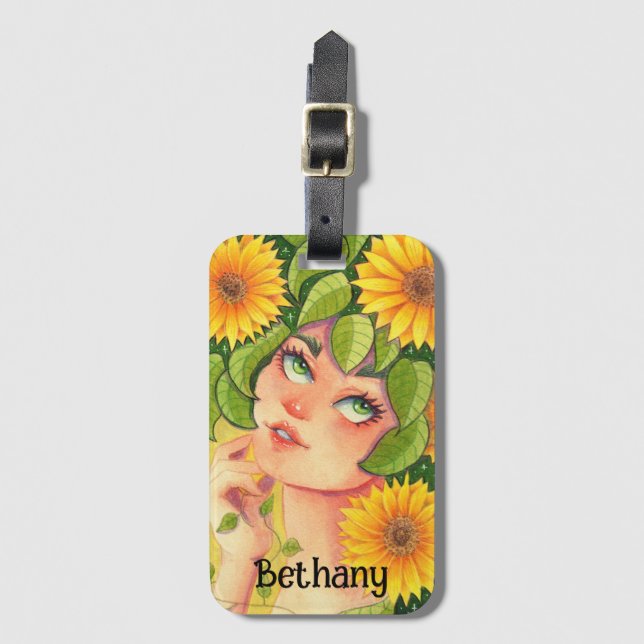 Etiqueta Para Maletas Hada del Girasol Personalizada (Anverso vertical)