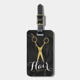 Etiqueta Para Maletas Hair Salon Hairstylist modernas tijeras de oro neg