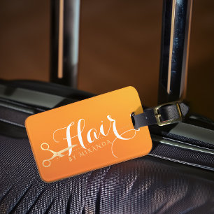 Etiqueta Para Maletas Hairstylist Makeup Salon Moda Naranja Tijeras de o