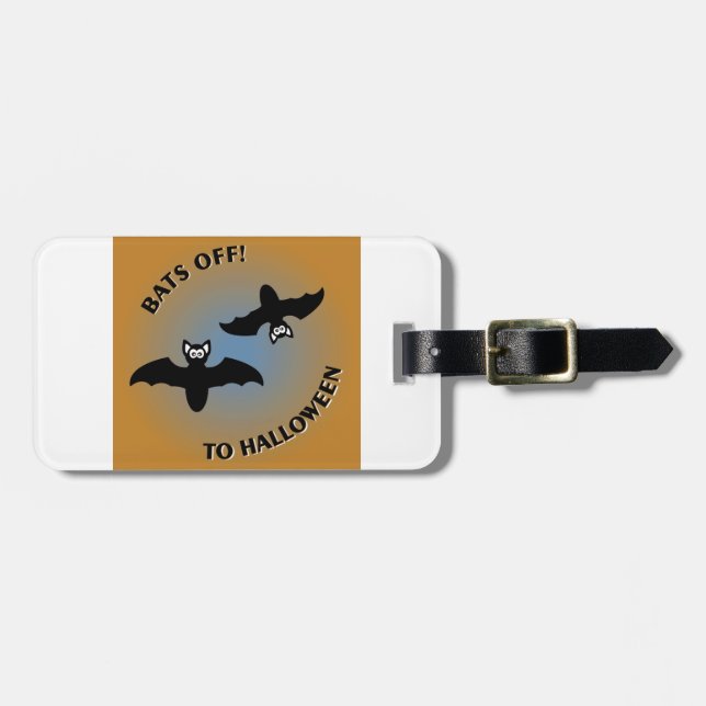 Etiqueta Para Maletas Halloween Bats Naranja Azul (Frente Horizontal)