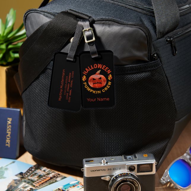 Etiqueta Para Maletas Halloween Calabaza Cara de vestimenta retro Acción (Anverso & Reverso)