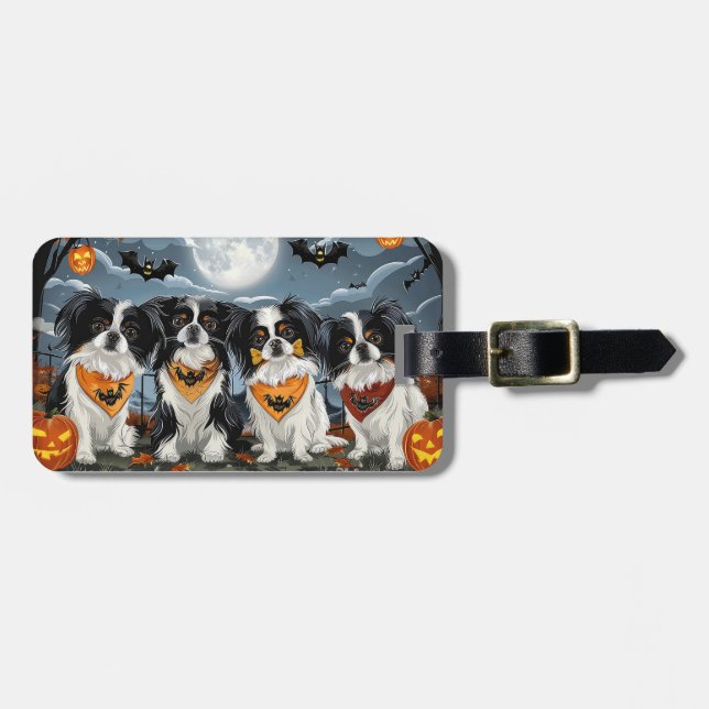 Etiqueta Para Maletas Halloween Chin Japonés Tocante (Frente Horizontal)
