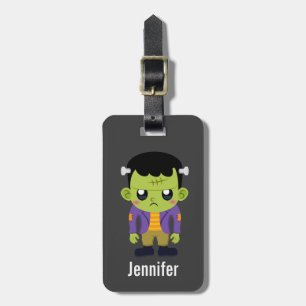 Etiqueta Para Maletas Halloween de Monstruo Frankenstein Verde